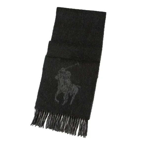 NEW Polo Ralph Lauren Reversible Scarf! Black or Gray Big Pony on Both Sides