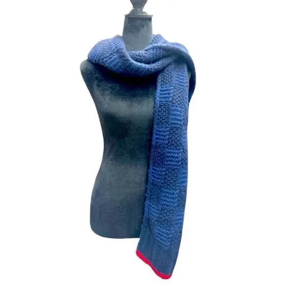 Auth Louis Vuitton LV Damien Echarpe Helsinki 100% Blue Cashmere Scarf Stole