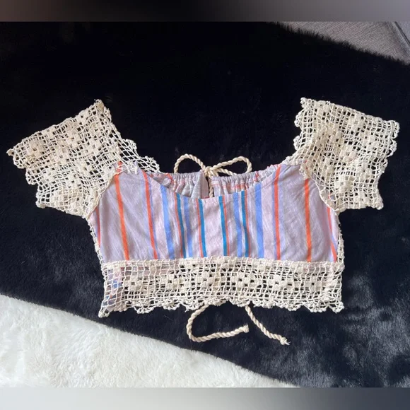 Free People Aruba Crochet Lace Crop top Cream Combo, Size XS NEW