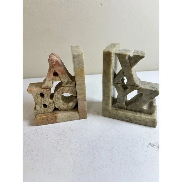 Soapstone Bookends ABC XYZ Book Shelf Decor 5