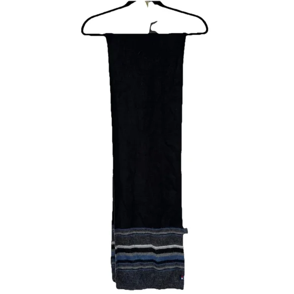 Tommy Hilfiger Acrylic Scarf Black Gray Blue Striped Winter Unisex