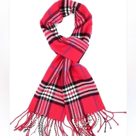 Plaid red, black and white plaid cashmere scarf