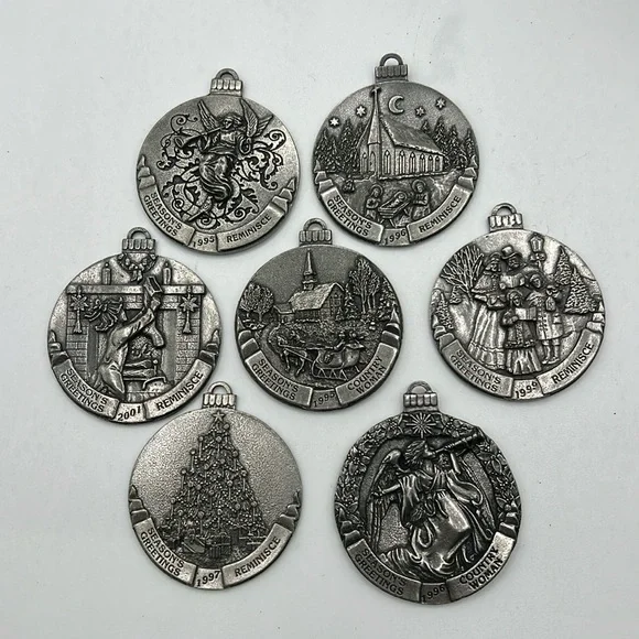 Lot 7 Taste Of Home Seasons Greetings Silver Tone Decor Collectible Ornaments
