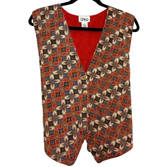 Theo Womens Size L Vintage Beaded Vest Boho‎ Artsy Statement Festival Goth 90s