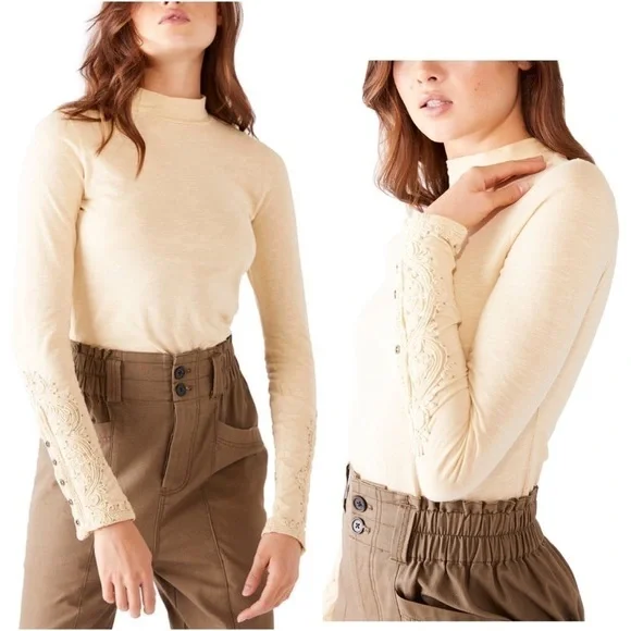nwt //free people hooked on you mock neck cuff top