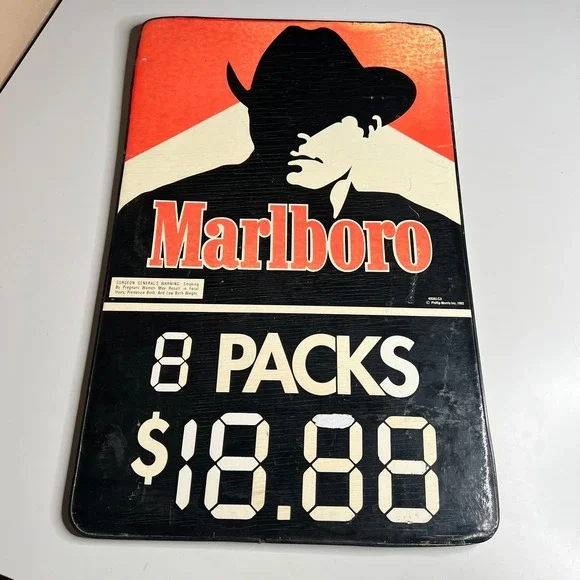Vintage Marlboro Packs Store Price‎ Sign Philip Morris 1992 Display