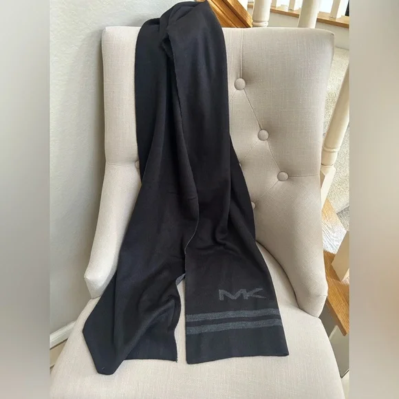 Michael Kors Black Knit Scarf with MK Logo