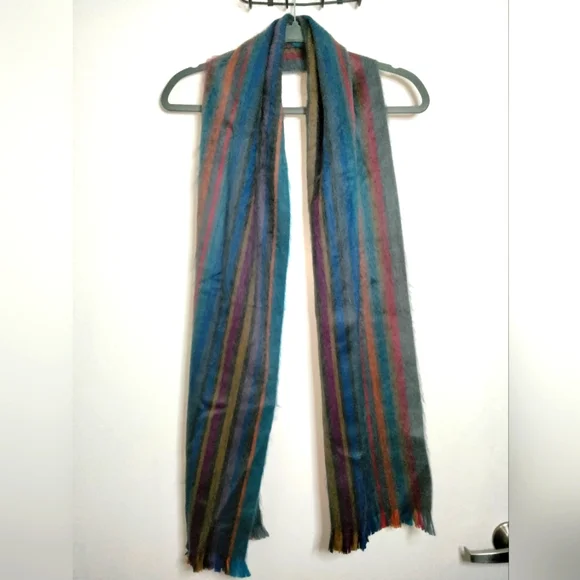 Shupaca Multicolored Striped Alpaca Blend Frayed Trim Scarf