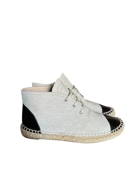 CHANEL ICONIC LOGO CRACKLE ESPADRILLE SNEAKERS RETAIL 995