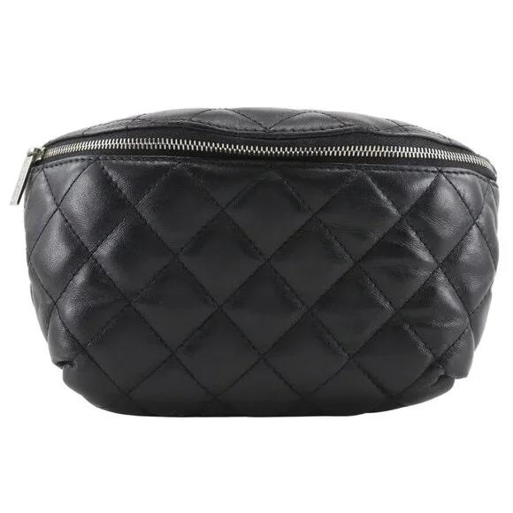 CHANEL Black Lambskin Leather Fanny Pack