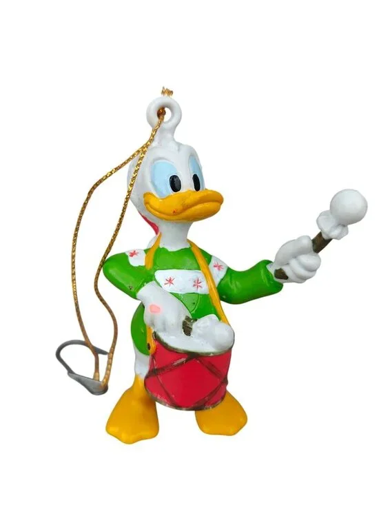 Disney Donald Duck Christmas Ornament Resin 1990s Green/Red Holiday Drummer