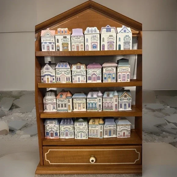 Vintage 1989 Lenox Spice Village COMPLETE 24 Set With Display Rack Shelf