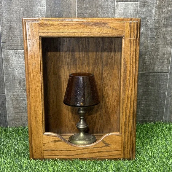 Vintage Oak Wood Shadow Box Display Shelf Wall Cabinet Curio Rustic Deco