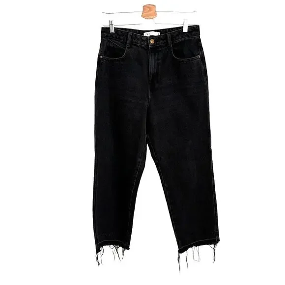 ZARA Straight Leg Jeans Black 100% Cotton 8