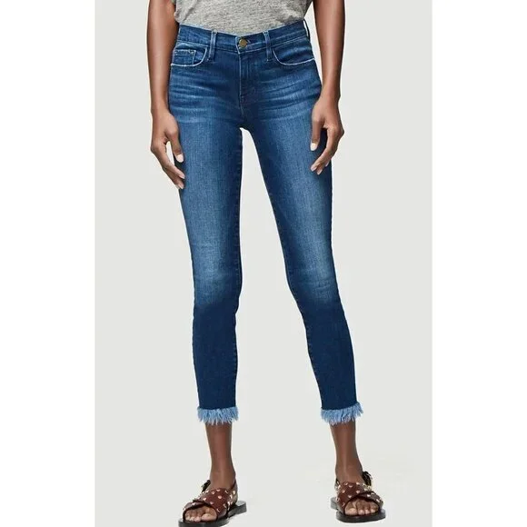 Frame Denim Le Skinny de Jeanne Crop Jeans Shredded Hem Size 26