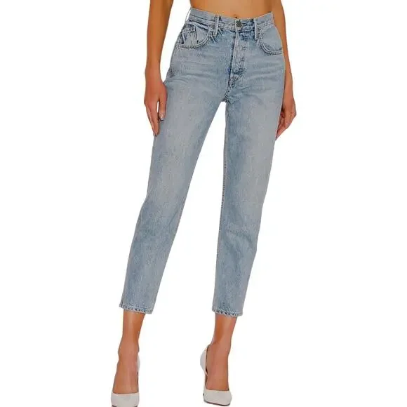 GRLFRND Dree Light Wash In My Time Crop Jean Hidden Button Fly Straight Leg 31