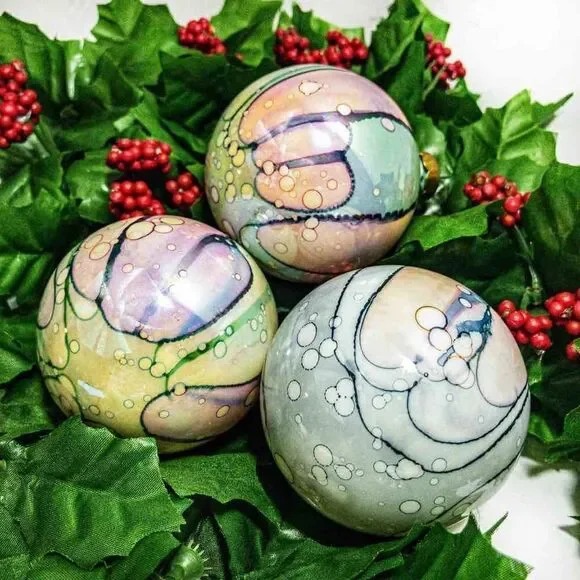 3 Glass Pastel Watercolor Globe Ball Hot Air Balloon Ornaments