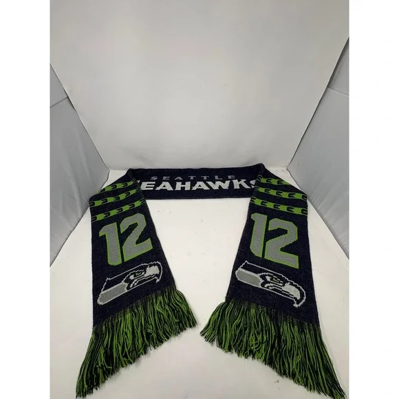 Seattle Seahawks Scarf FOCO 12th Man‎ Knit NFL Fan Gear Blue Green Fringe