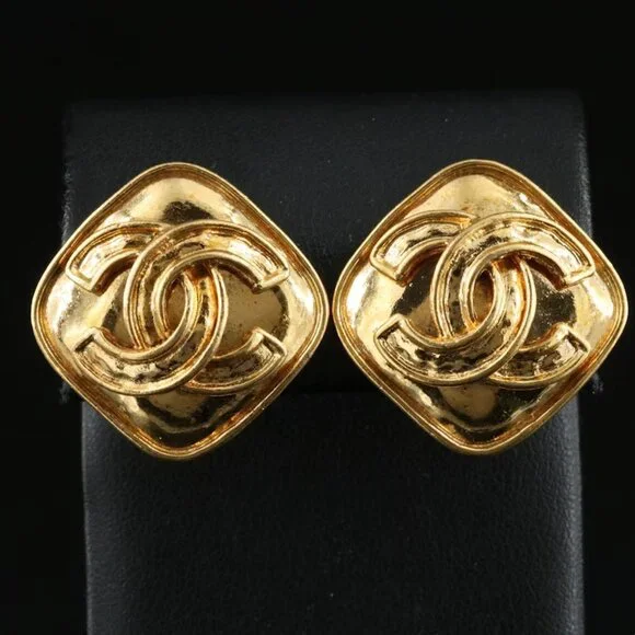 Chanel Vintage CC Gold Diamond-Shaped Earrings