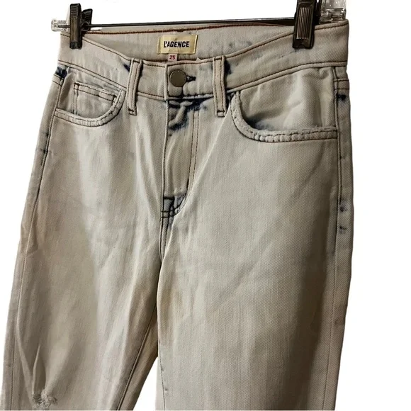 L’Agence Y2K Acid White Wash High Rise Raw Hem Distressed Denim Jeans Ankle 25