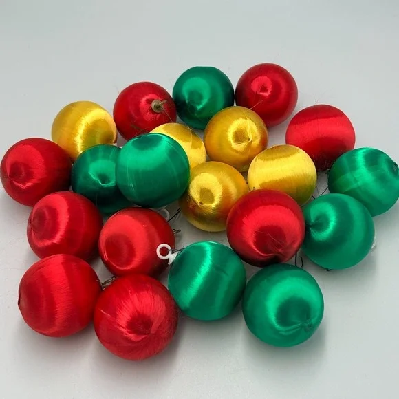 Vintage Christmas Lot 21 Satin String Styrofoam Ball Tree Ornaments Unbreakable