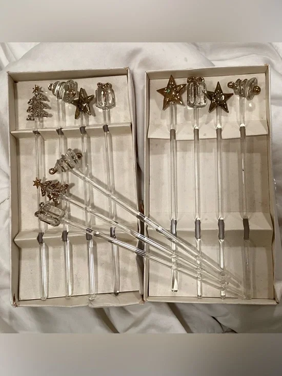 Pier 1 Clear Glass Holiday Drink Stirring Sticks 12 pieces