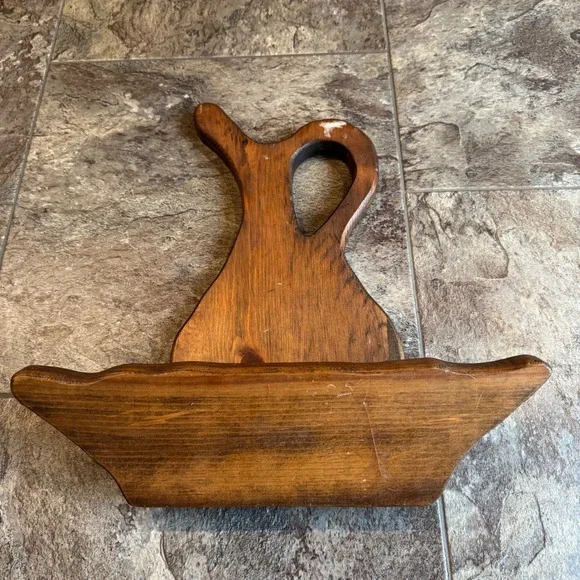 Vintage Cottagecore Farm Rustic Primitive Wood Flower Pitcher Vase Wall Shelf