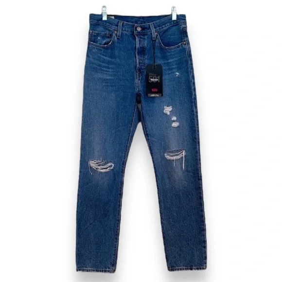 Levi's 501 Distressed Medium Wash Button Fly Straight Leg Denim Jeans 28 NWT