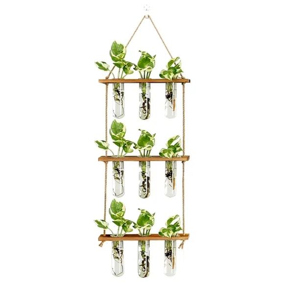 Hanging Wall Planter with Wooden‎ Shelves