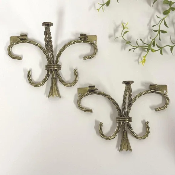 Vintage brass tone twisted rope‎ Wall mount shelf BRACKETS ONLY set of 2