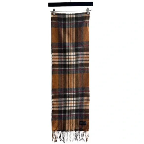 Pendleton Yellow Red Plaid Wool Scarf with Fringe Trim Unisex * FLAWS *