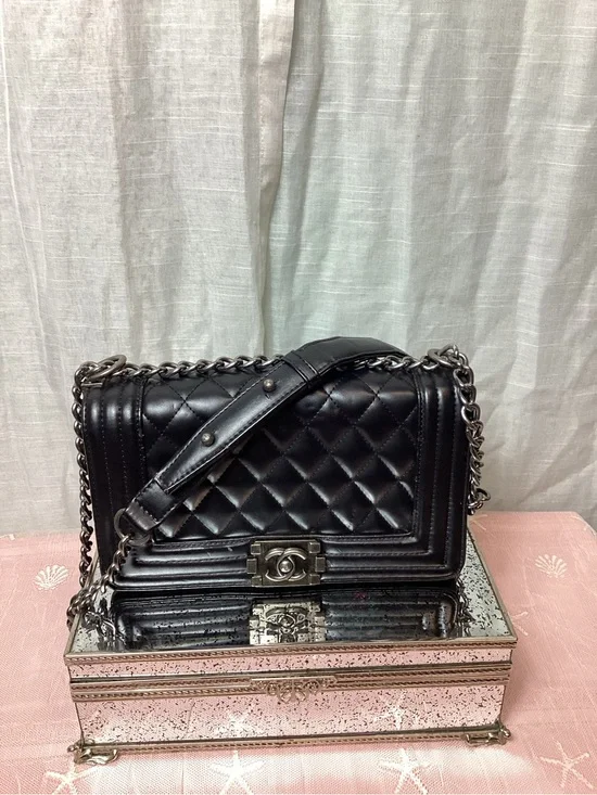 Chanel Boy Lambskin Leather Flap Bag- Black