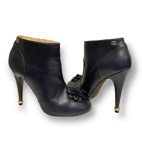 CHANEL Lambskin Short Boots 15A Size: 38