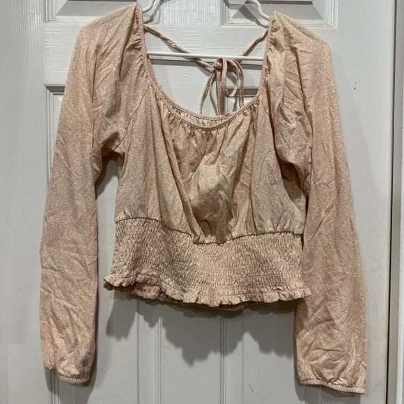 Arizona Jean Company Tan Tie Front Crop Blouse