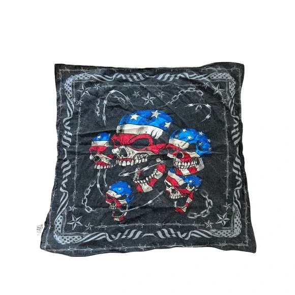 American Biker Skull USA Flag Bandana Black Cotton Motorcycle Fourth of July