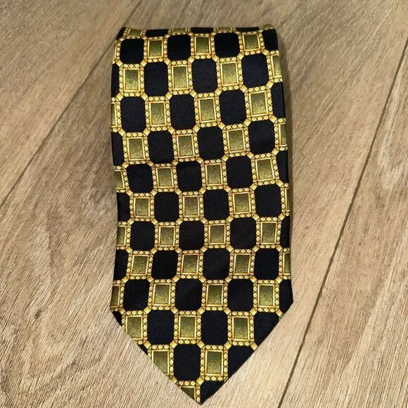 Alexandre London Pure Silk Black‎ Gold Green Men's Tie 58