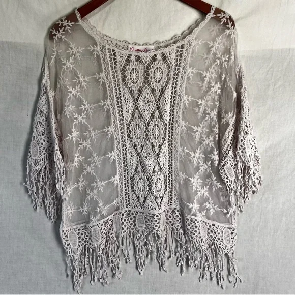 Pretty Angel Women S M Shirt Lace Sheer Mesh Fringe Pinkish White Fairy Coquette