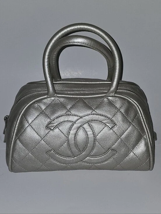 CHANEL Silver Quilted CC Top-Handle Satchel