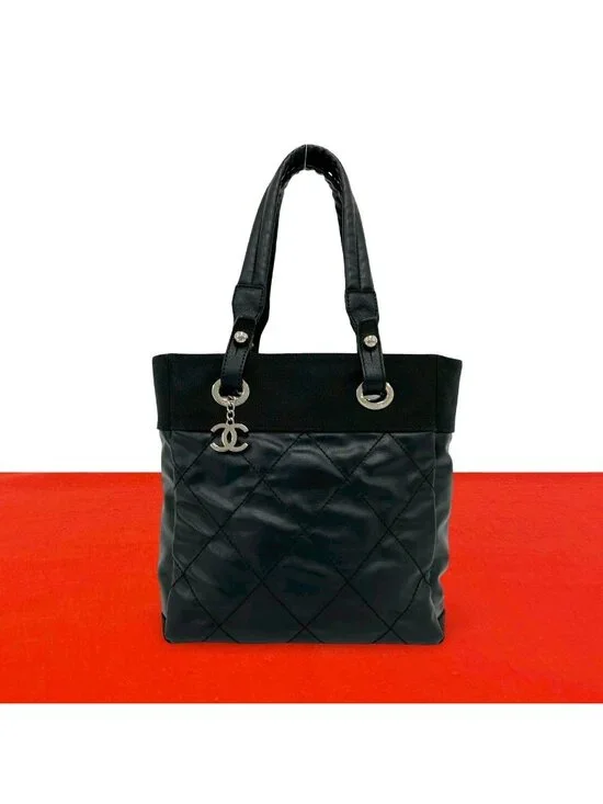 Chanel Paris Biarritz PM Leather Tote Black