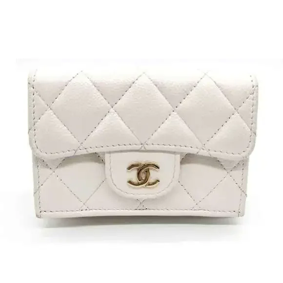 CHANEL Authentic White Caviar Leather Wallet