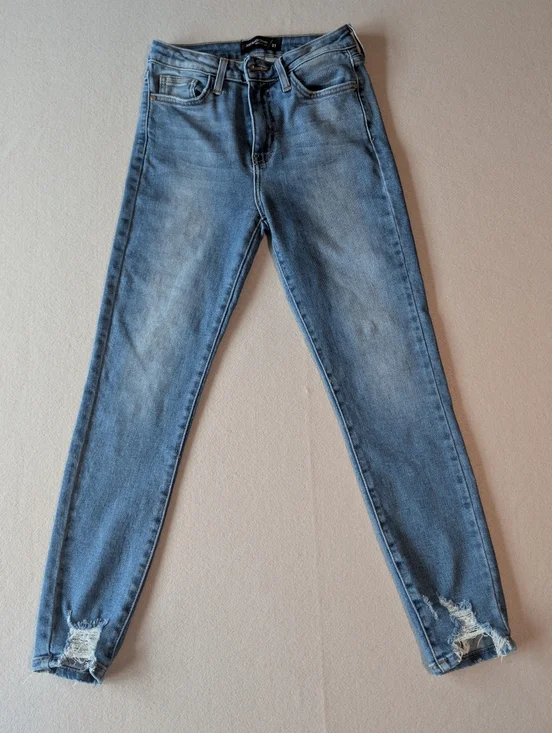 Just Black Denim High Rise Skinny Jeans with Distressed Ankle Hems Sz 27 25
