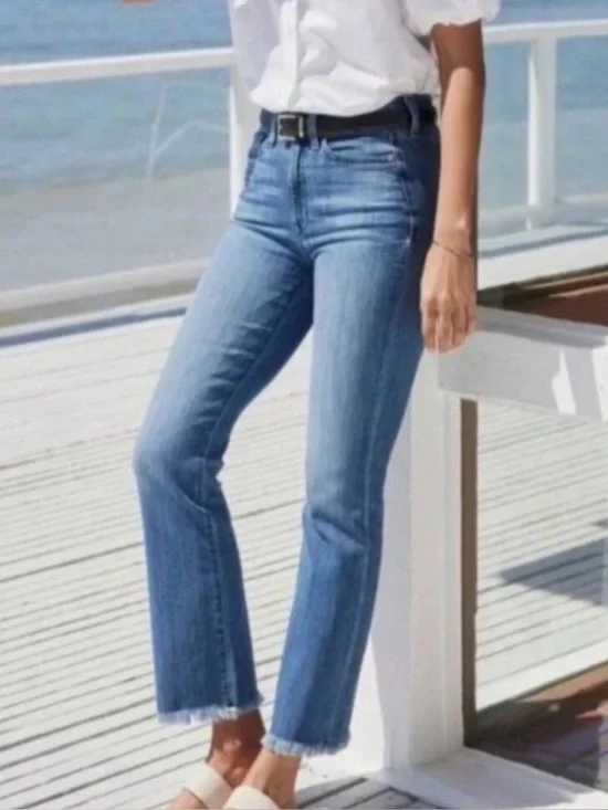 AYR The Bomb Pop Straight Frayed Hem Jeans in Medium Wash - 28