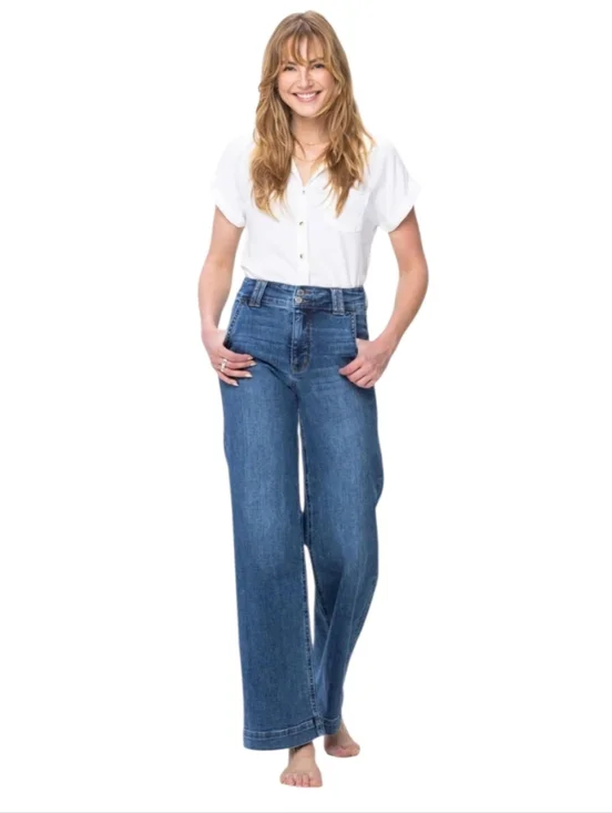 Judy Blue High Waist Double Button Wide Leg Jean Size 7/28 #JB82558MD-CO Stretch
