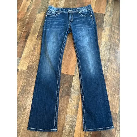 Miss Me Boot Cut Jeans Angel Wing Bling Faux Flap Pocket Embellished Sz 33