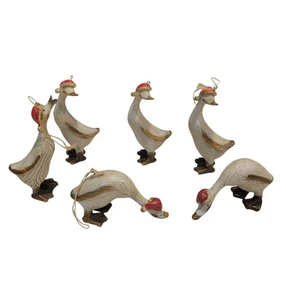 TII Collections Christmas Goose Duck Vintage Rustic Whitewash Ornaments Set Of 6