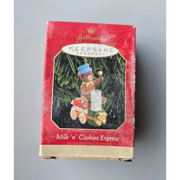 1999 Hallmark Keepsake Ornament Milk N Cookies Express Train With Teddy Bear