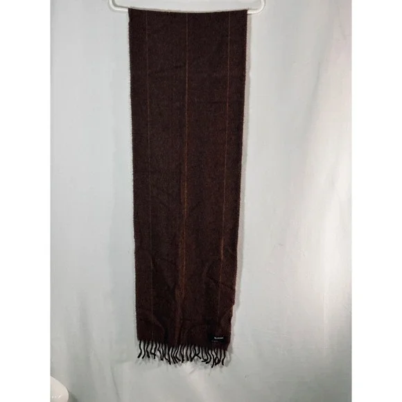 Murano Brown 100% Alpaca Peruvian Wool Herringbone‎ Pinstripe Scarf Fringe 58