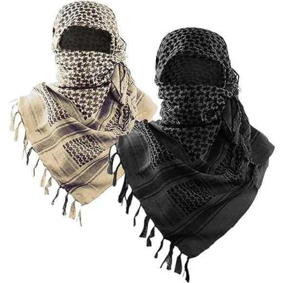 2Pack Scarf Wrap Military Shemagh Tactical Scarf Keffiyeh, Black and Beige