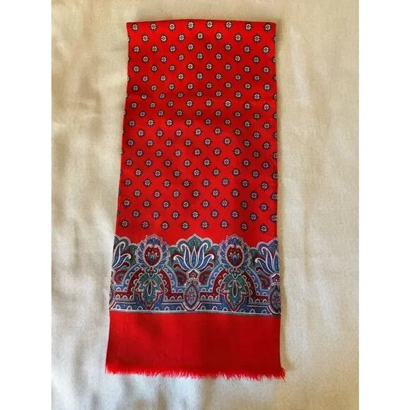 Vintage Men’s Swiss Wool Scarf Red Paisley Fringe