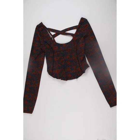 Free People Womens Top Katya Corset Navy Combo Floral Medium NWT $68